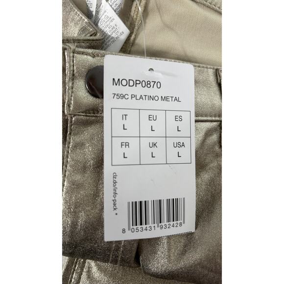 Calzedonia Coated Metallic Skinny Jeans Platinum Womens Size Large Faux Leather - Picture 6 of 7